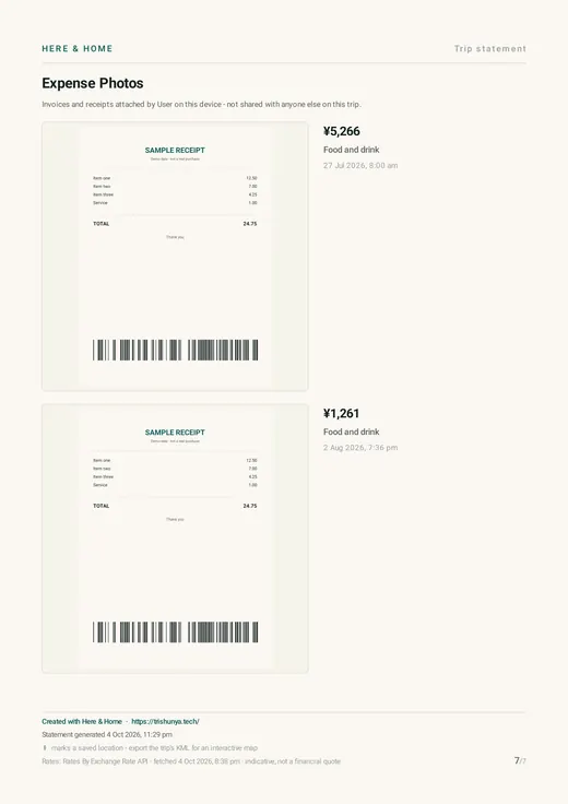 PDF statement: receipt photos page
