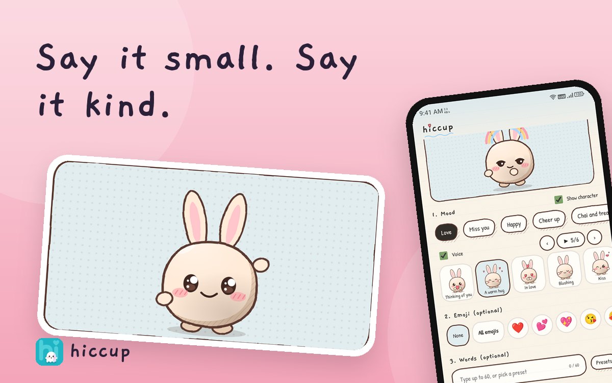 Telling someone you miss them: illustration with a Bu Bu character and the Hiccup app