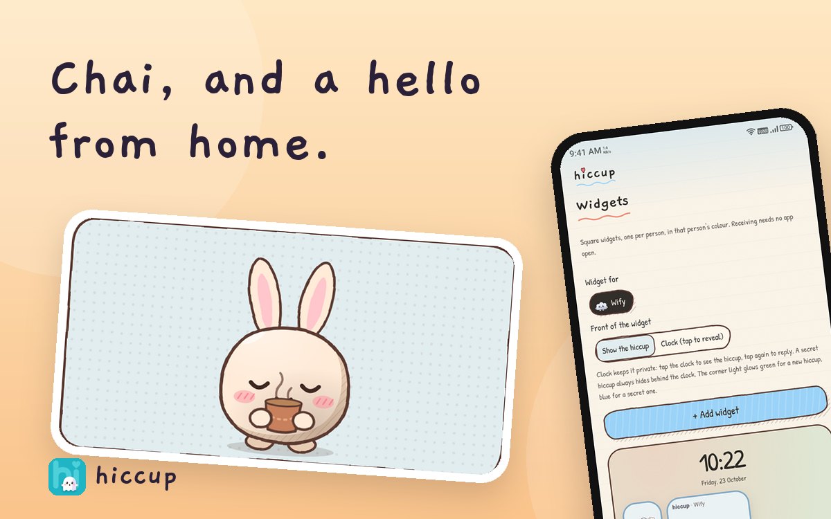 Missing your parents from far away: illustration with a Bu Bu character and the Hiccup app