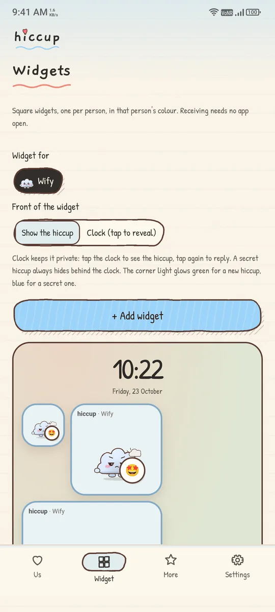 Adding a Hiccup widget for a person in the Widget tab