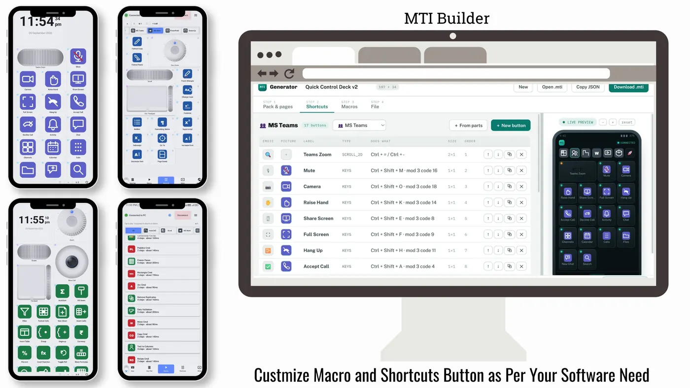 Customise macro and shortcut buttons with the MTI builder
