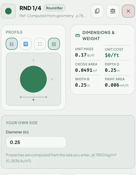 Still image for: Steel round, square and flat bar weight chart